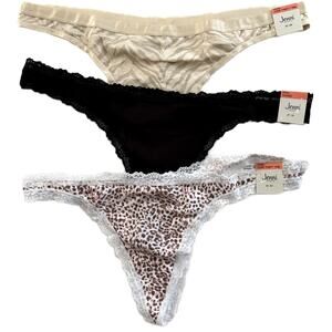 Jenni Intimates Lot 3pcs Core Thong Cotton Panty Tiger Leopard Black Plus XXXL